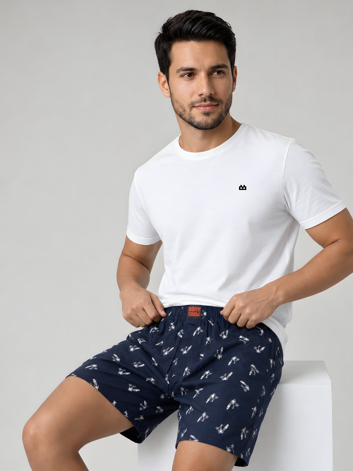 Boxy Crew Men Printed 100% Cotton Boxer Shorts with Dual Pockets - Navy Blue – product image 5