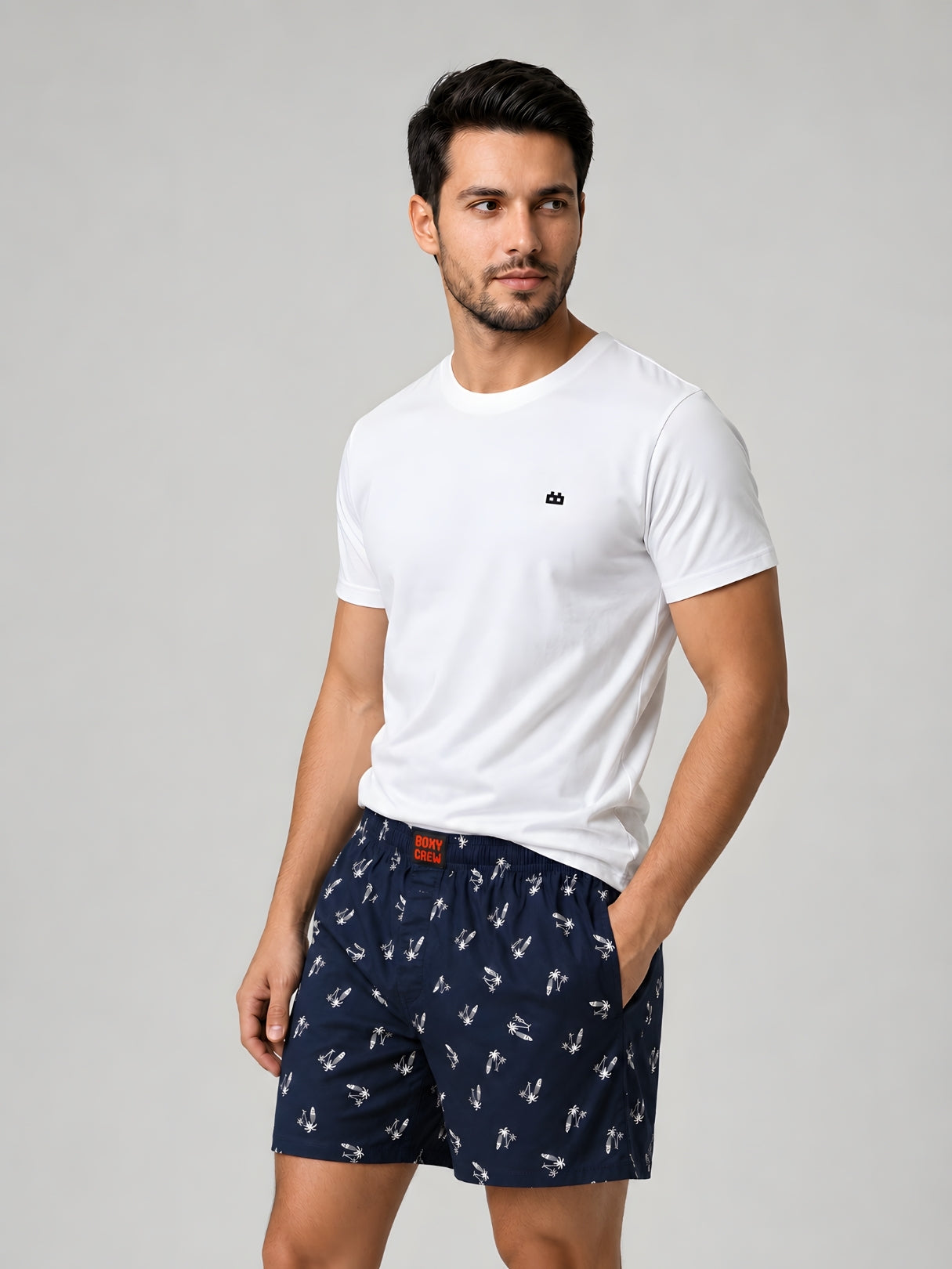 Boxy Crew Men Printed 100% Cotton Boxer Shorts with Dual Pockets - Navy Blue – product image 6