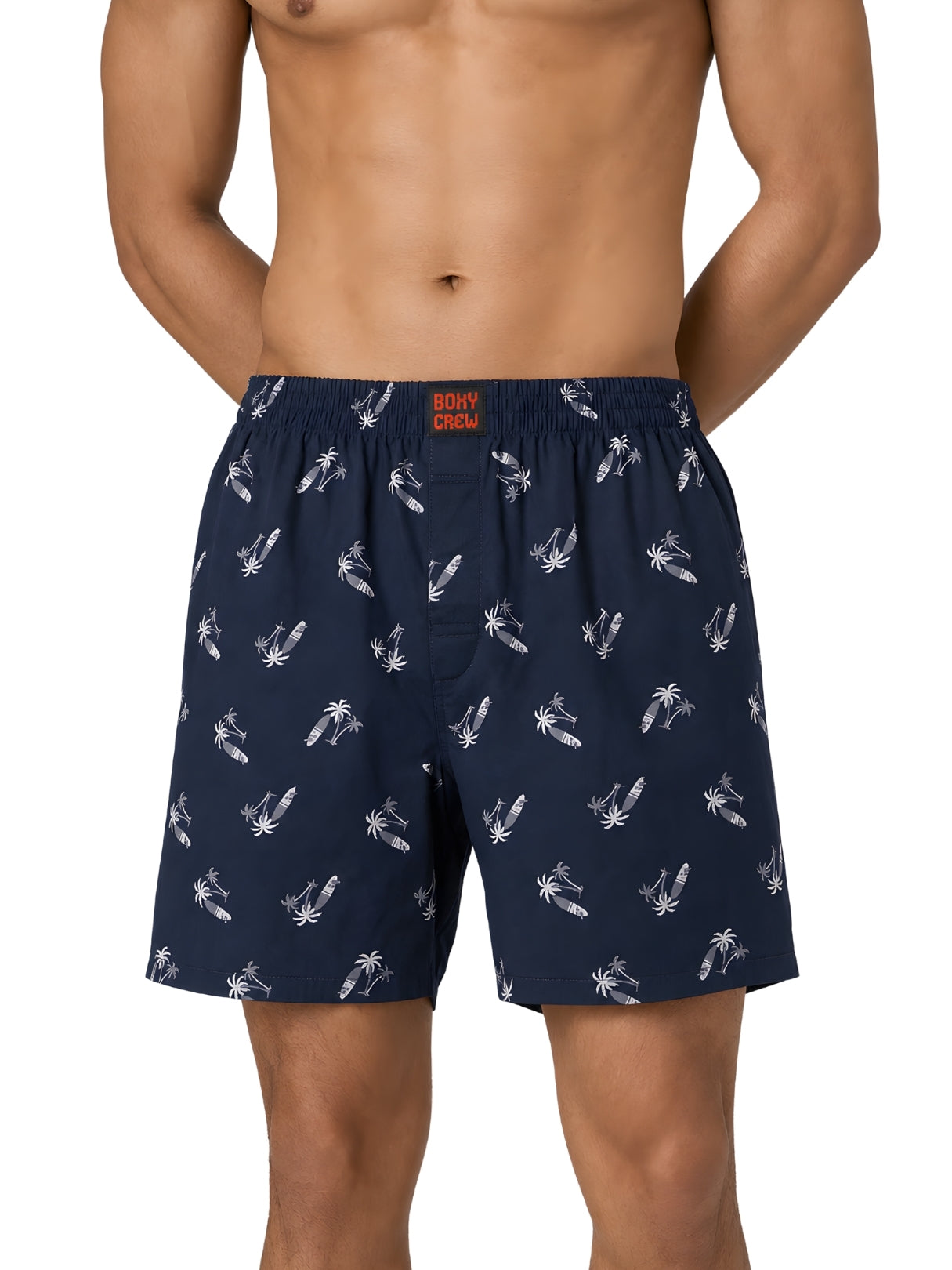Boxy Crew Men Printed 100% Cotton Boxer Shorts with Dual Pockets - Navy Blue – product image 7
