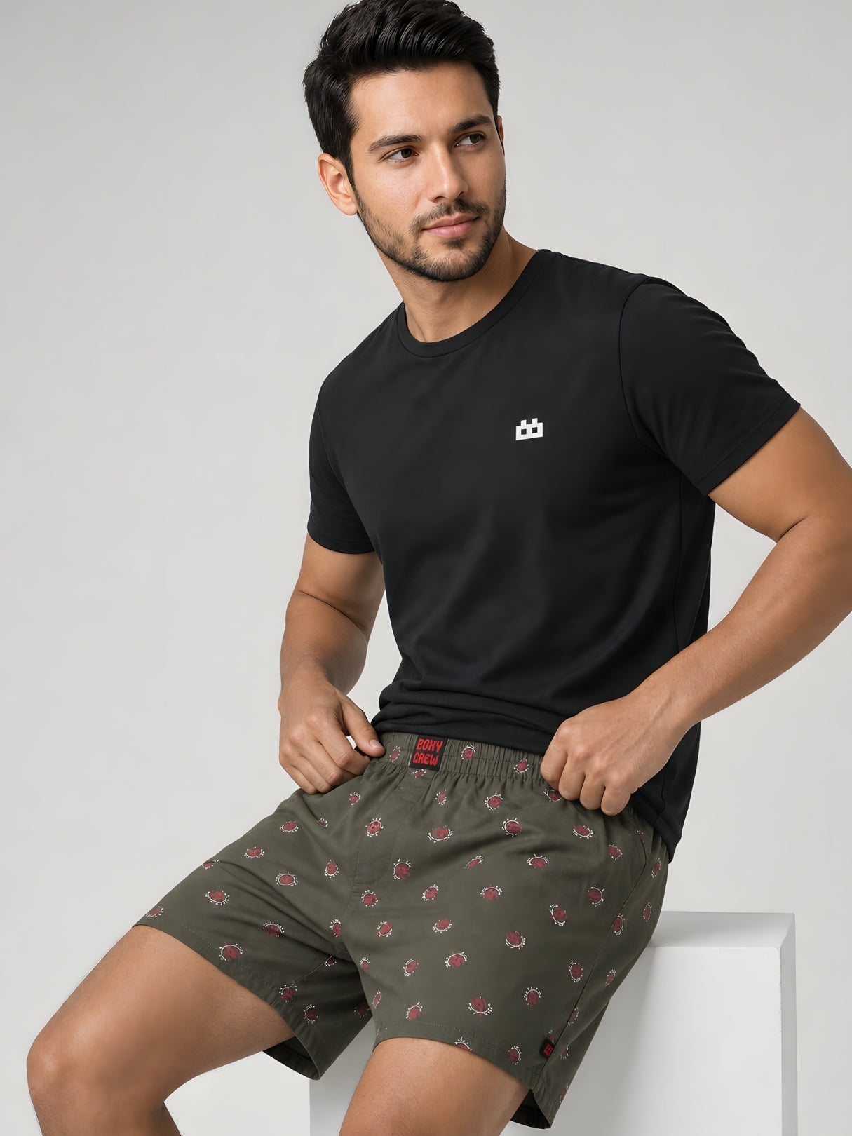 Boxy Crew Men Printed 100% Cotton Boxer Shorts with Dual Pockets - Olive – product image 5