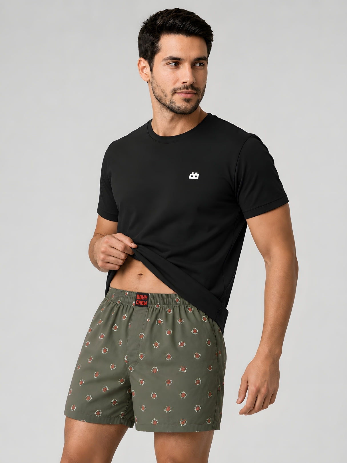 Boxy Crew Men Printed 100% Cotton Boxer Shorts with Dual Pockets - Olive – product image 6