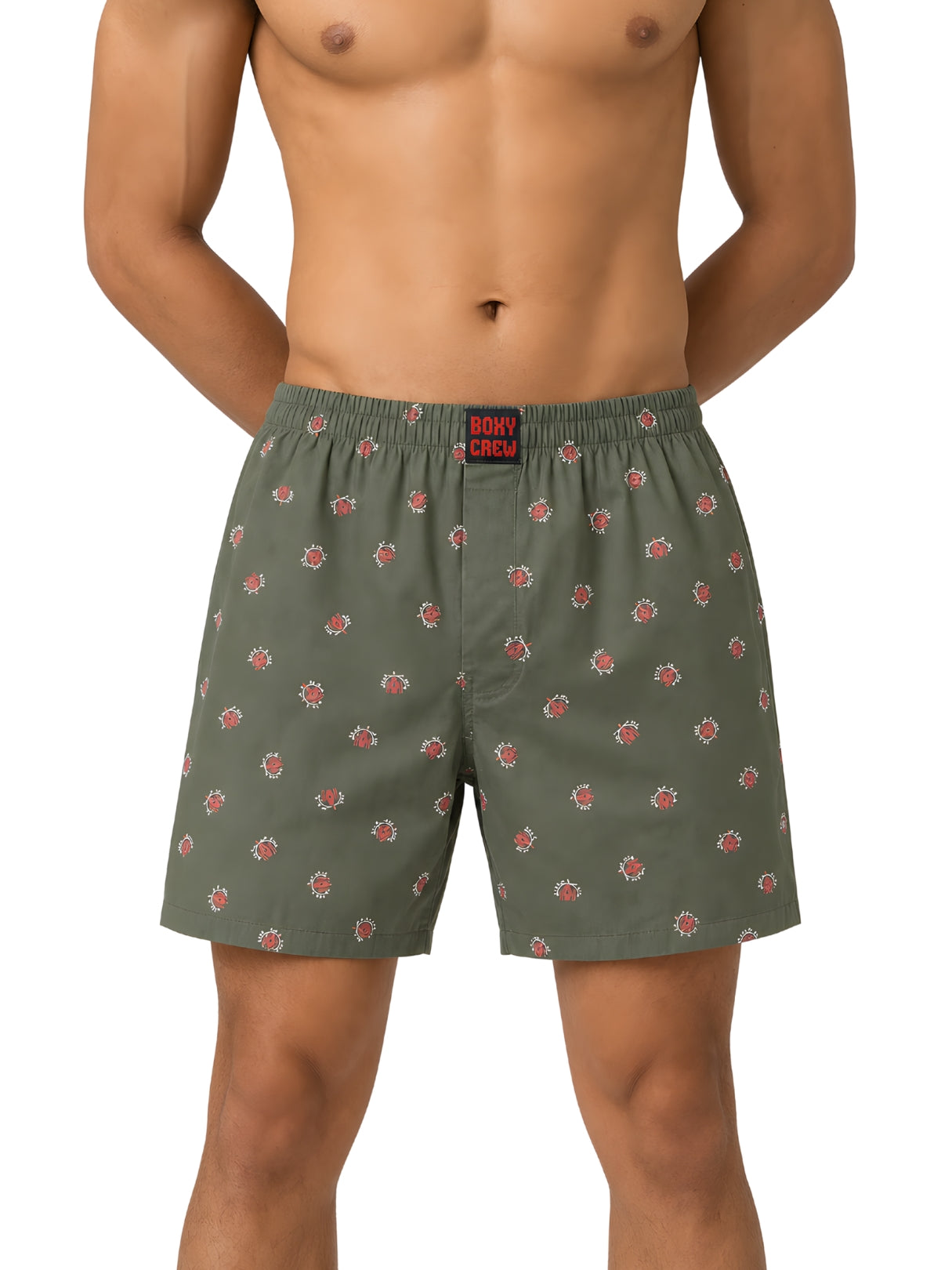 Boxy Crew Men Printed 100% Cotton Boxer Shorts with Dual Pockets - Olive – product image 7