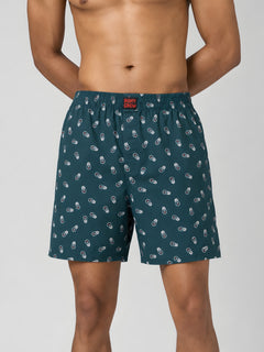 Boxy Crew Men Printed 100% Cotton Boxer Shorts with Dual Pockets - Teal – product image 1