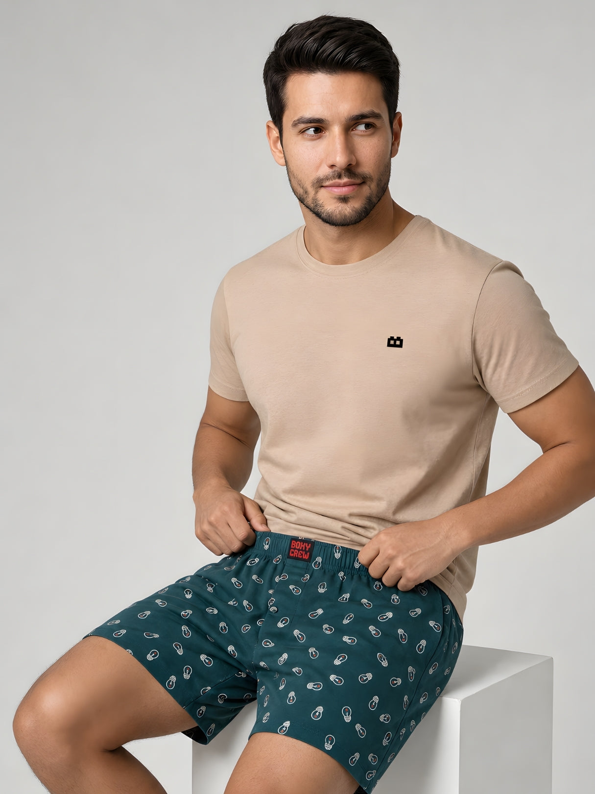 Boxy Crew Men Printed 100% Cotton Boxer Shorts with Dual Pockets - Teal – product image 5