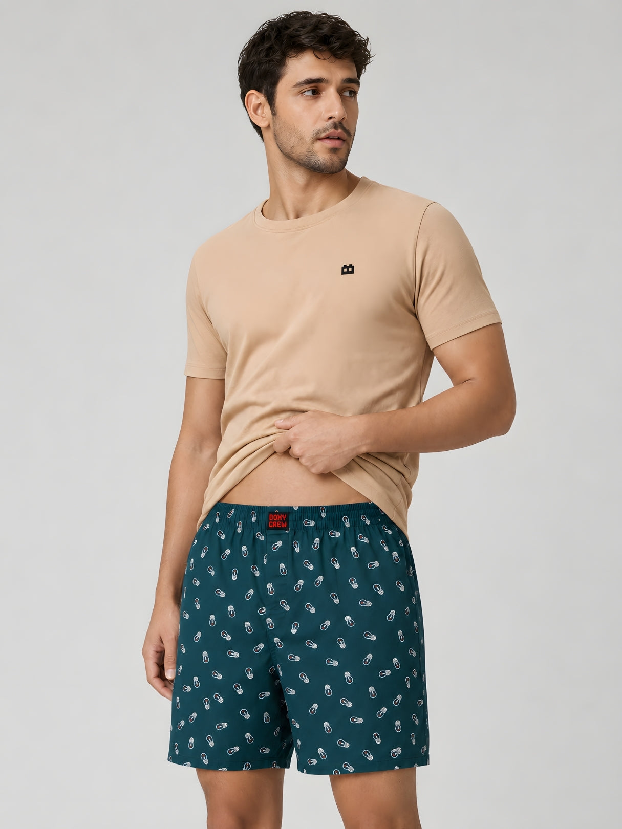 Boxy Crew Men Printed 100% Cotton Boxer Shorts with Dual Pockets - Teal – product image 6