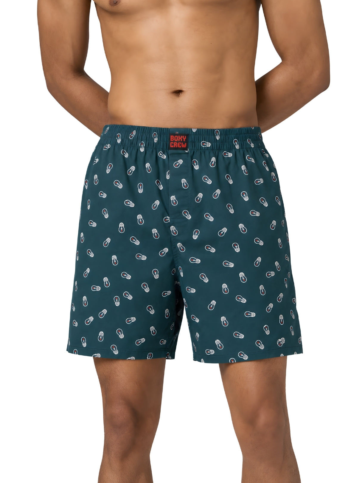 Boxy Crew Men Printed 100% Cotton Boxer Shorts with Dual Pockets - Teal – product image 7