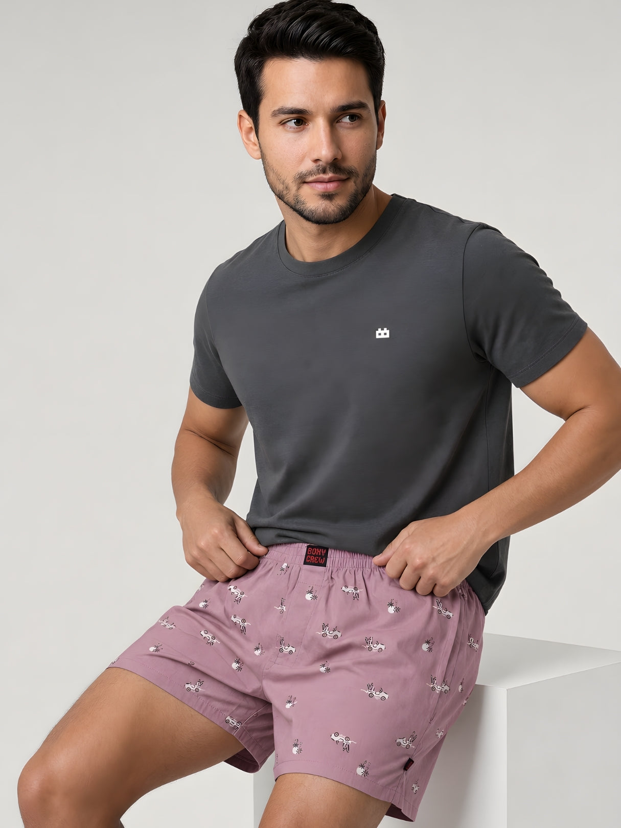 Boxy Crew Men Printed 100% Cotton Boxer Shorts with Dual Pockets - Pink – product image 5