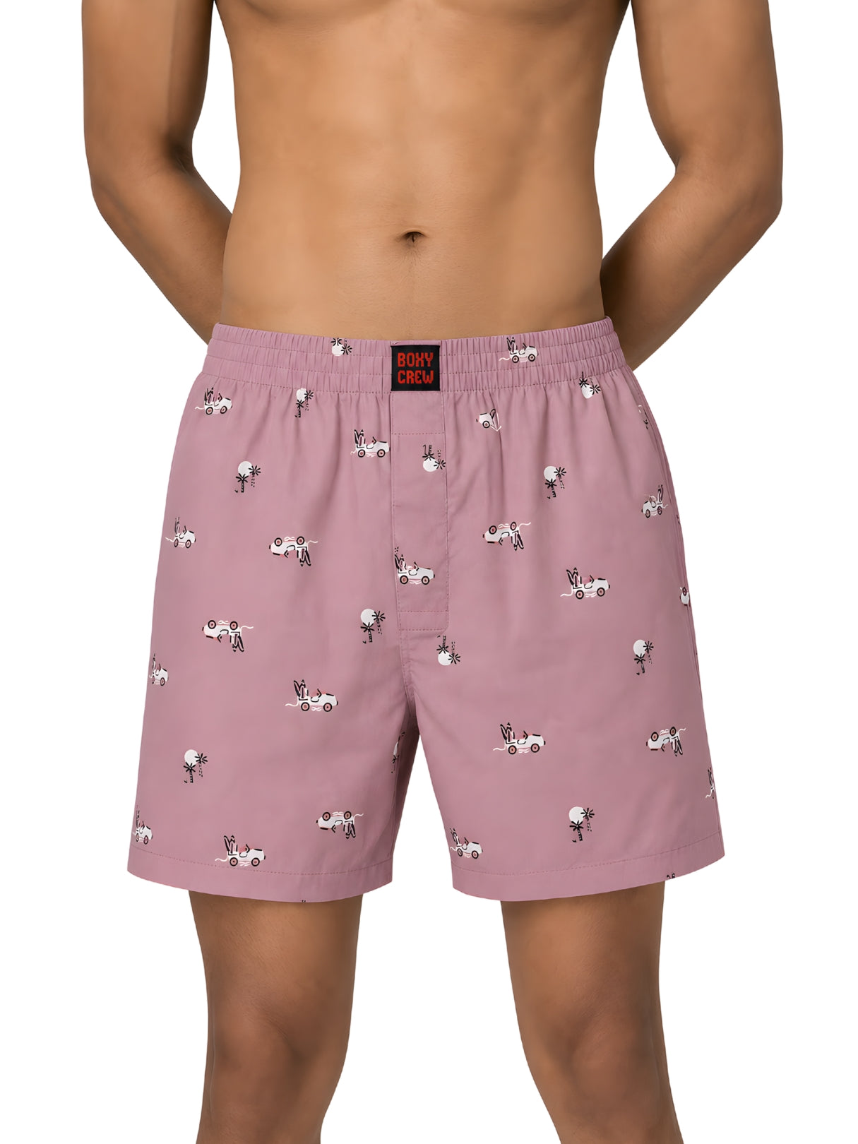 Boxy Crew Men Printed 100% Cotton Boxer Shorts with Dual Pockets - Pink – product image 7