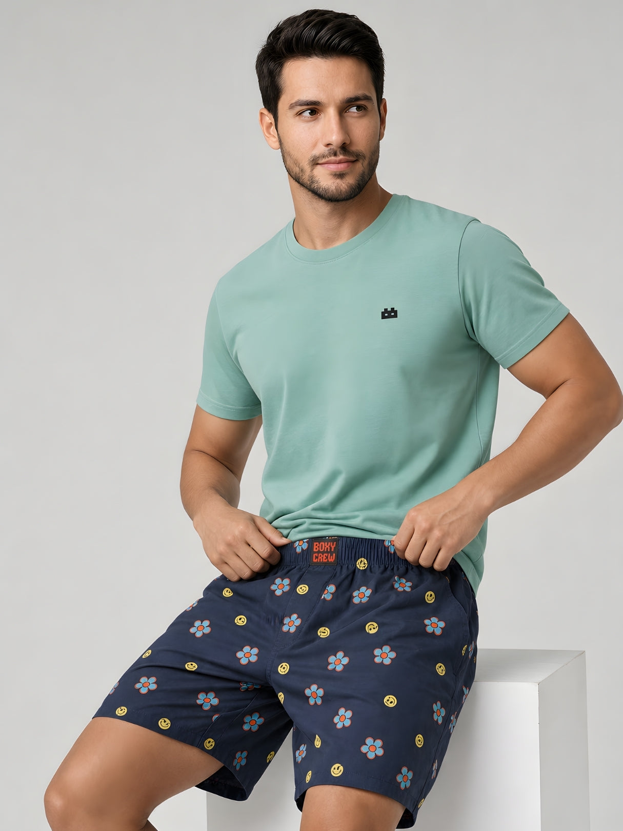 Boxy Crew Men Printed 100% Cotton Boxer Shorts with Dual Pockets - Navy Blue – product image 5