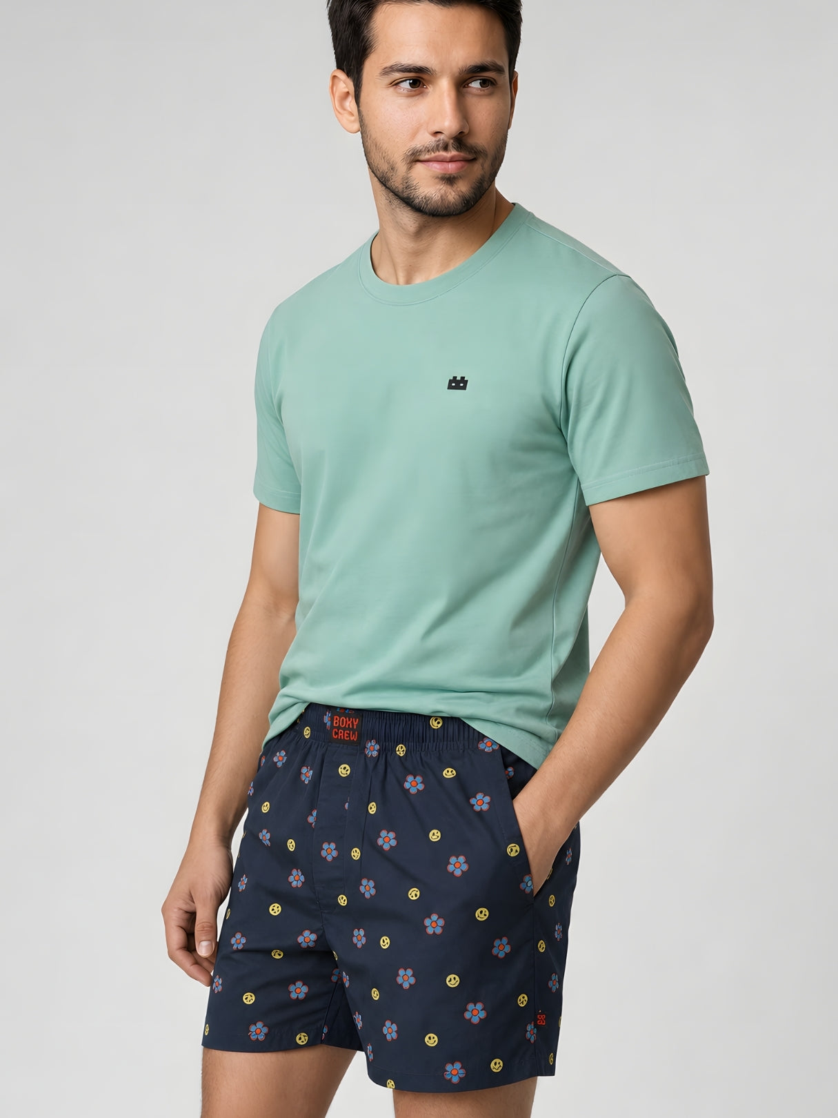 Boxy Crew Men Printed 100% Cotton Boxer Shorts with Dual Pockets - Navy Blue – product image 6
