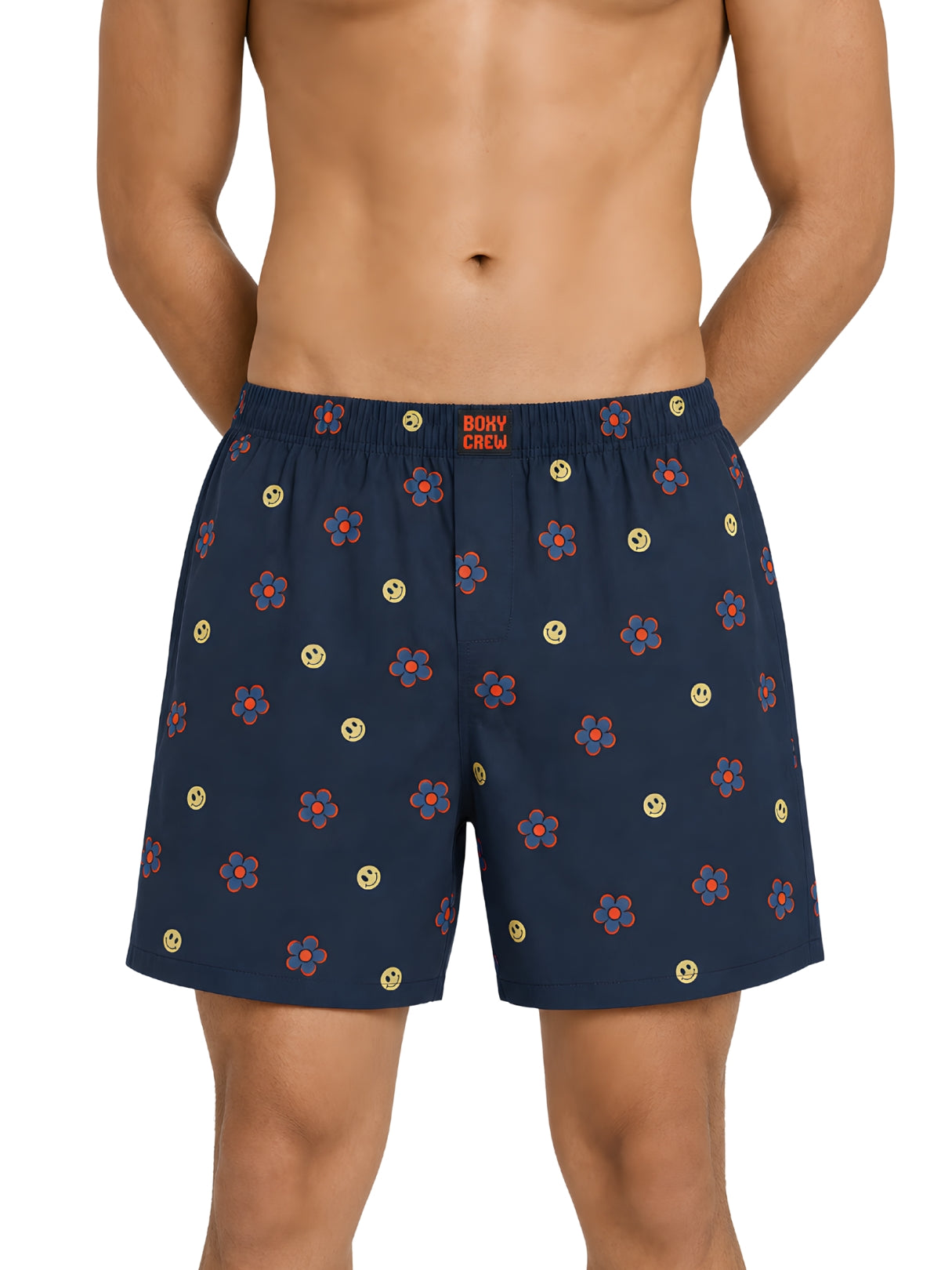 Boxy Crew Men Printed 100% Cotton Boxer Shorts with Dual Pockets - Navy Blue – product image 7