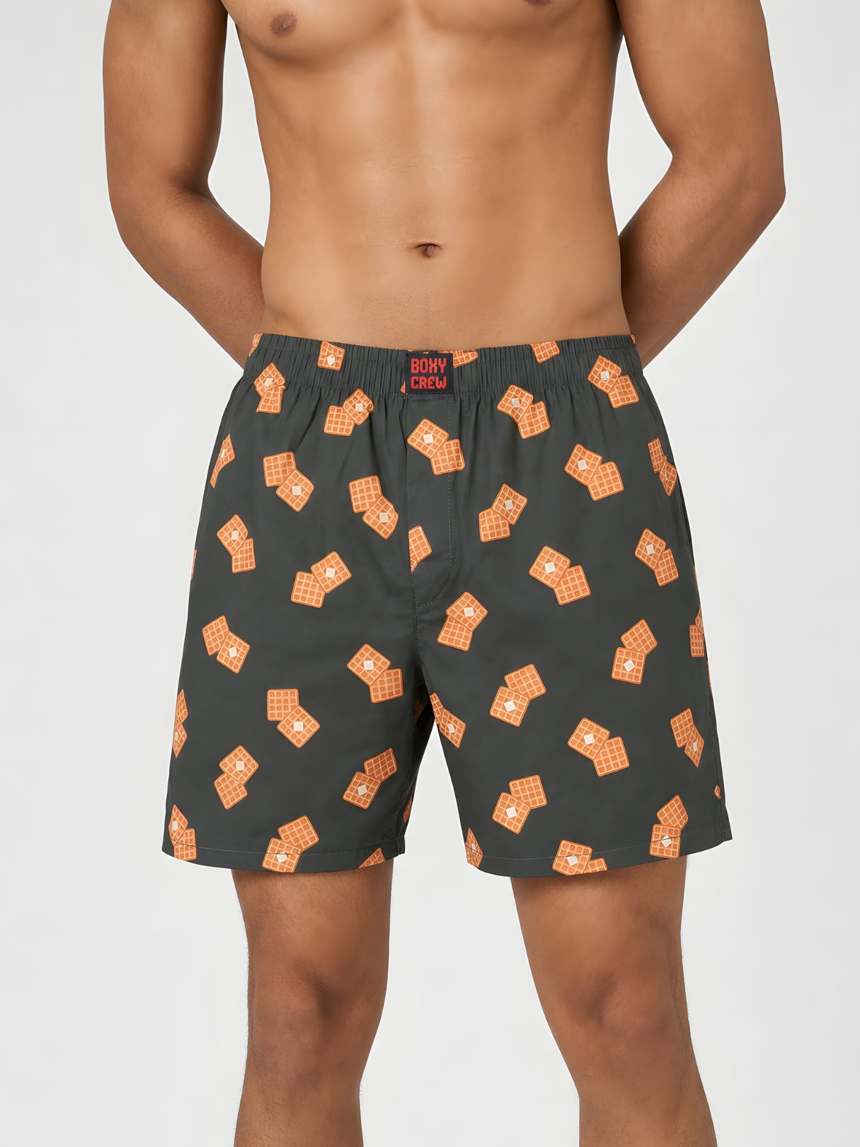 Boxy Crew Men Printed 100% Cotton Boxer Shorts with Dual Pockets - Brown – product image 1