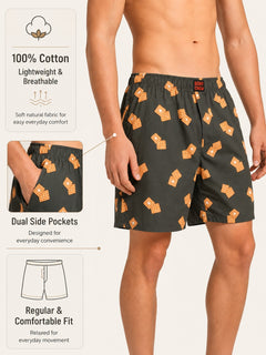 Boxy Crew Men Printed 100% Cotton Boxer Shorts with Dual Pockets - Brown – product image 2