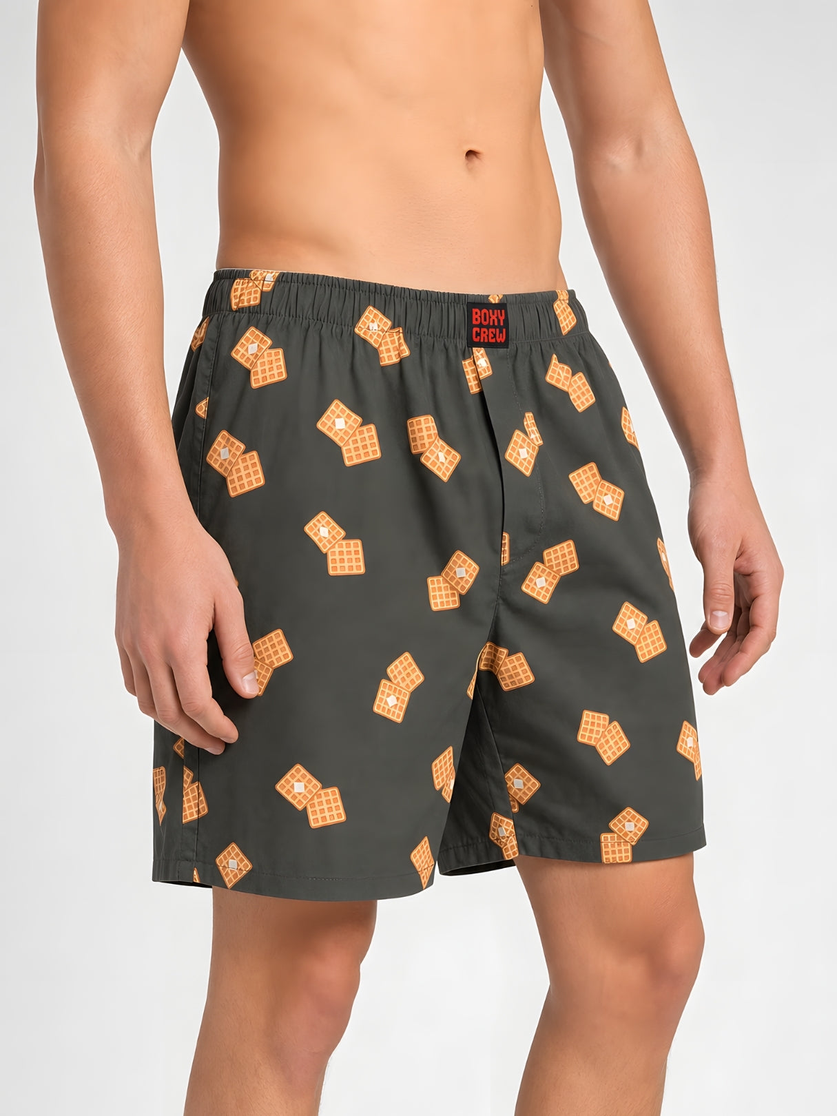 Boxy Crew Men Printed 100% Cotton Boxer Shorts with Dual Pockets - Brown – product image 3