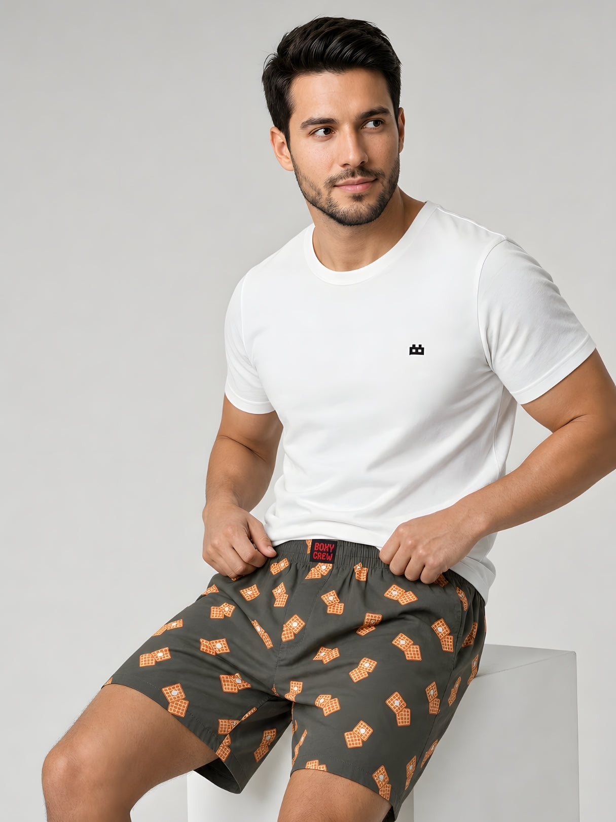 Boxy Crew Men Printed 100% Cotton Boxer Shorts with Dual Pockets - Brown – product image 5