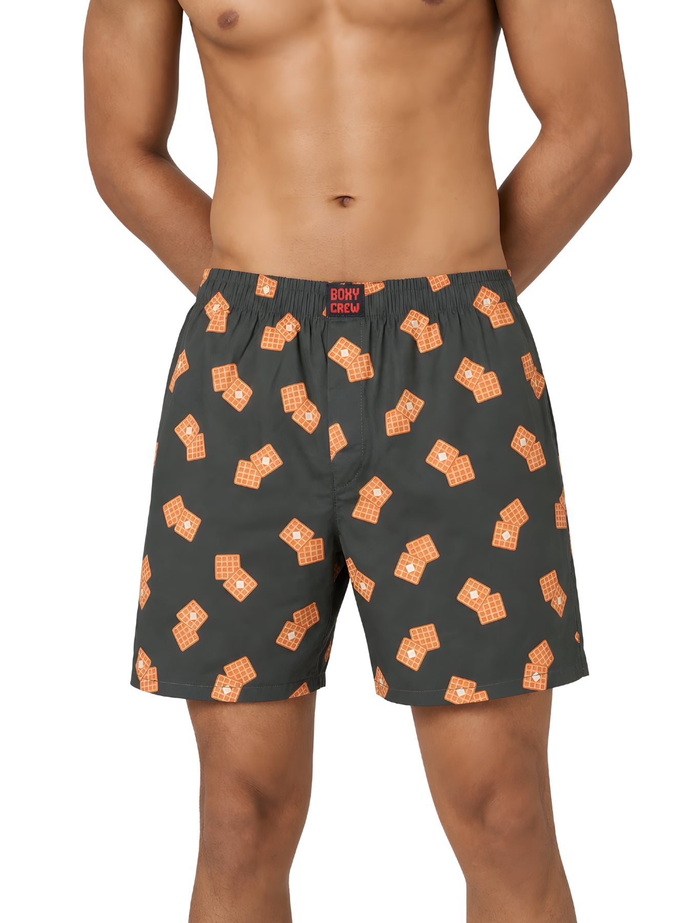Boxy Crew Men Printed 100% Cotton Boxer Shorts with Dual Pockets - Brown – product image 7