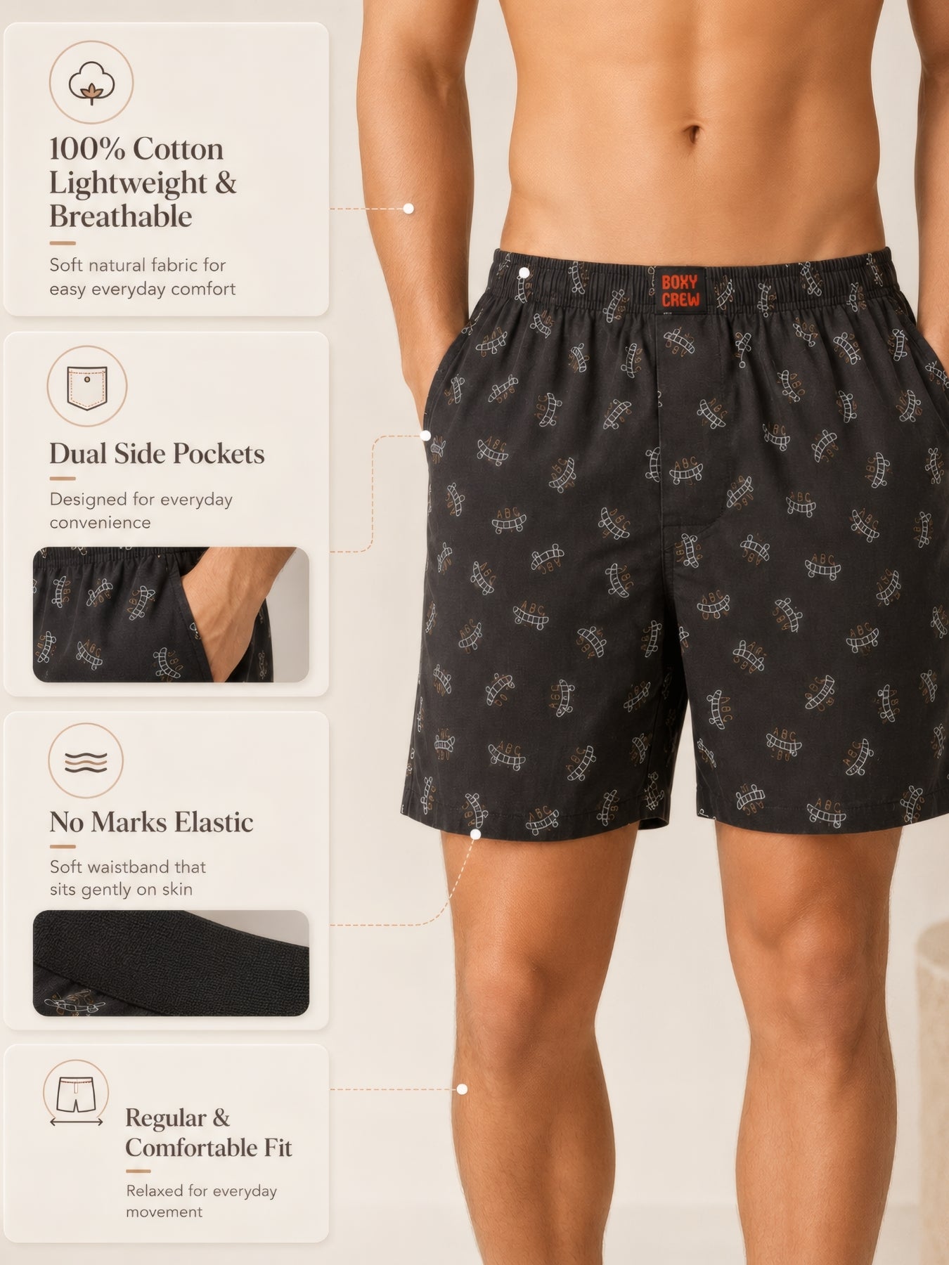 Boxy Crew Men's 100% Cotton No-Mark Boxer Shorts – BC-MBX031 – product image 3