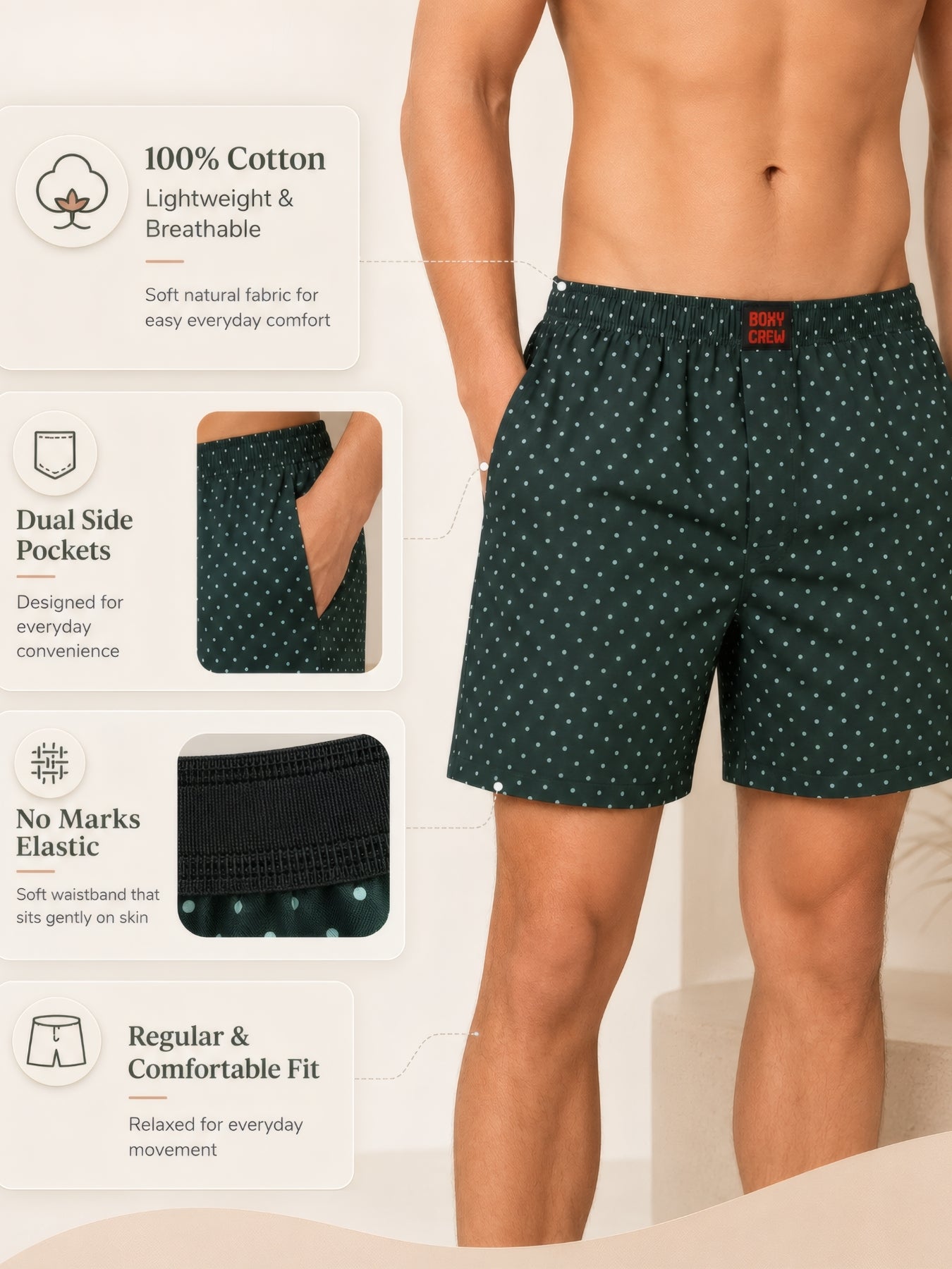 Boxy Crew Men's 100% Cotton No-Mark Boxer Shorts – BC-MBX032 – product image 3