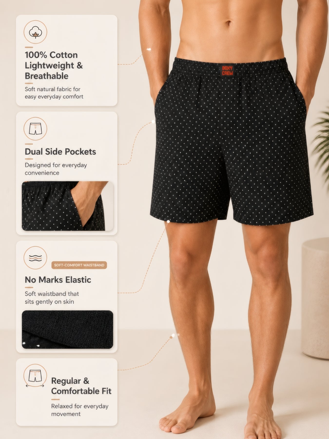 Boxy Crew Men's 100% Cotton No-Mark Boxer Shorts – BC-MBX033 – product image 3