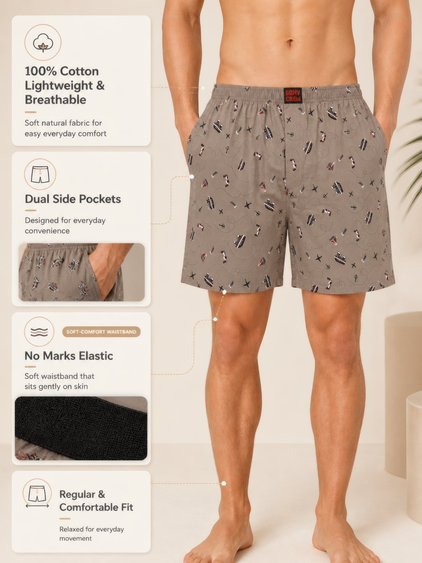 Boxy Crew Men's 100% Cotton No-Mark Boxer Shorts – BC-MBX034 – product image 3