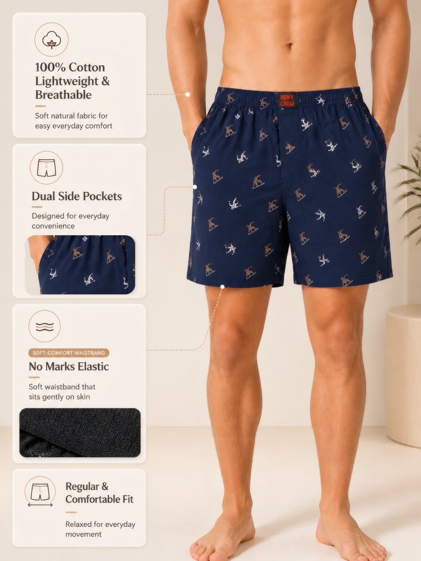 Boxy Crew Men's 100% Cotton No-Mark Boxer Shorts – BC-MBX035 – product image 3