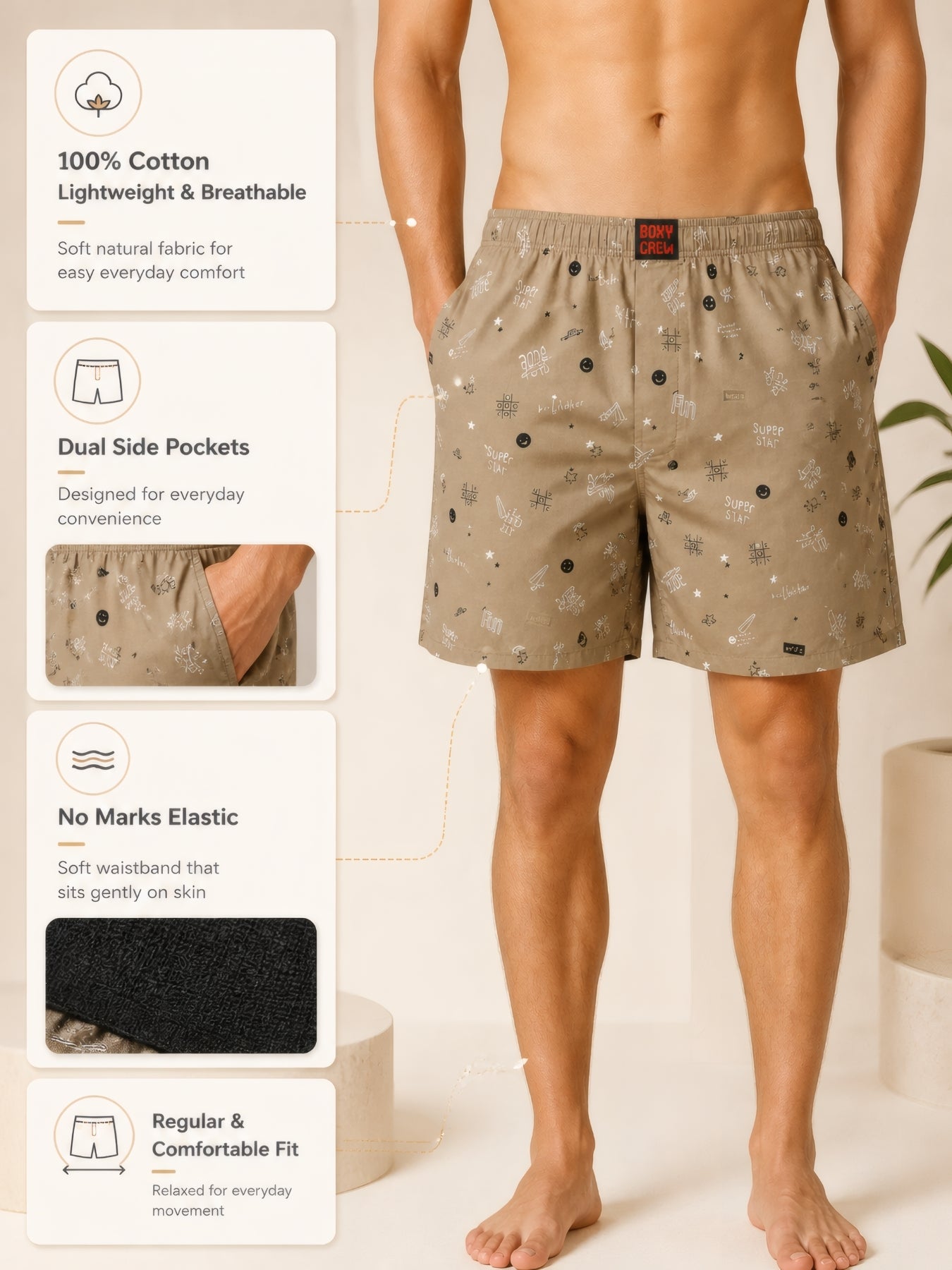 Boxy Crew Men's 100% Cotton No-Mark Boxer Shorts – BC-MBX036 – product image 3