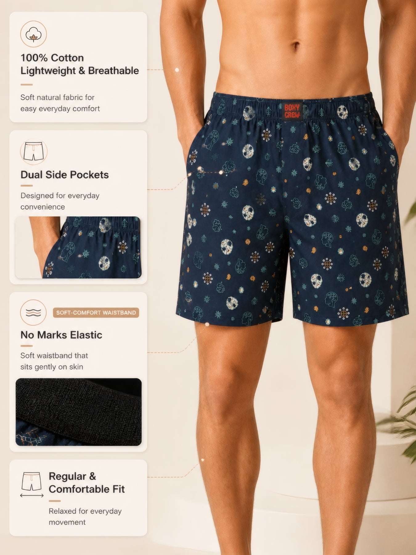 Boxy Crew Men's 100% Cotton No-Mark Boxer Shorts – BC-MBX037 – product image 3