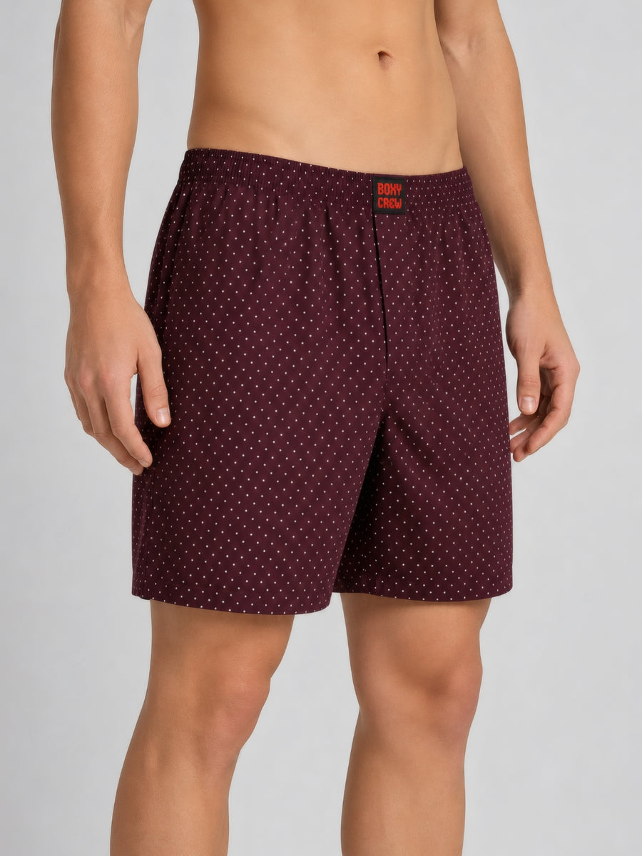 Boxy Crew Men White Solid T-Shirt with Maroon Boxer Shorts Night Suit & Loungewear Set – product image 5