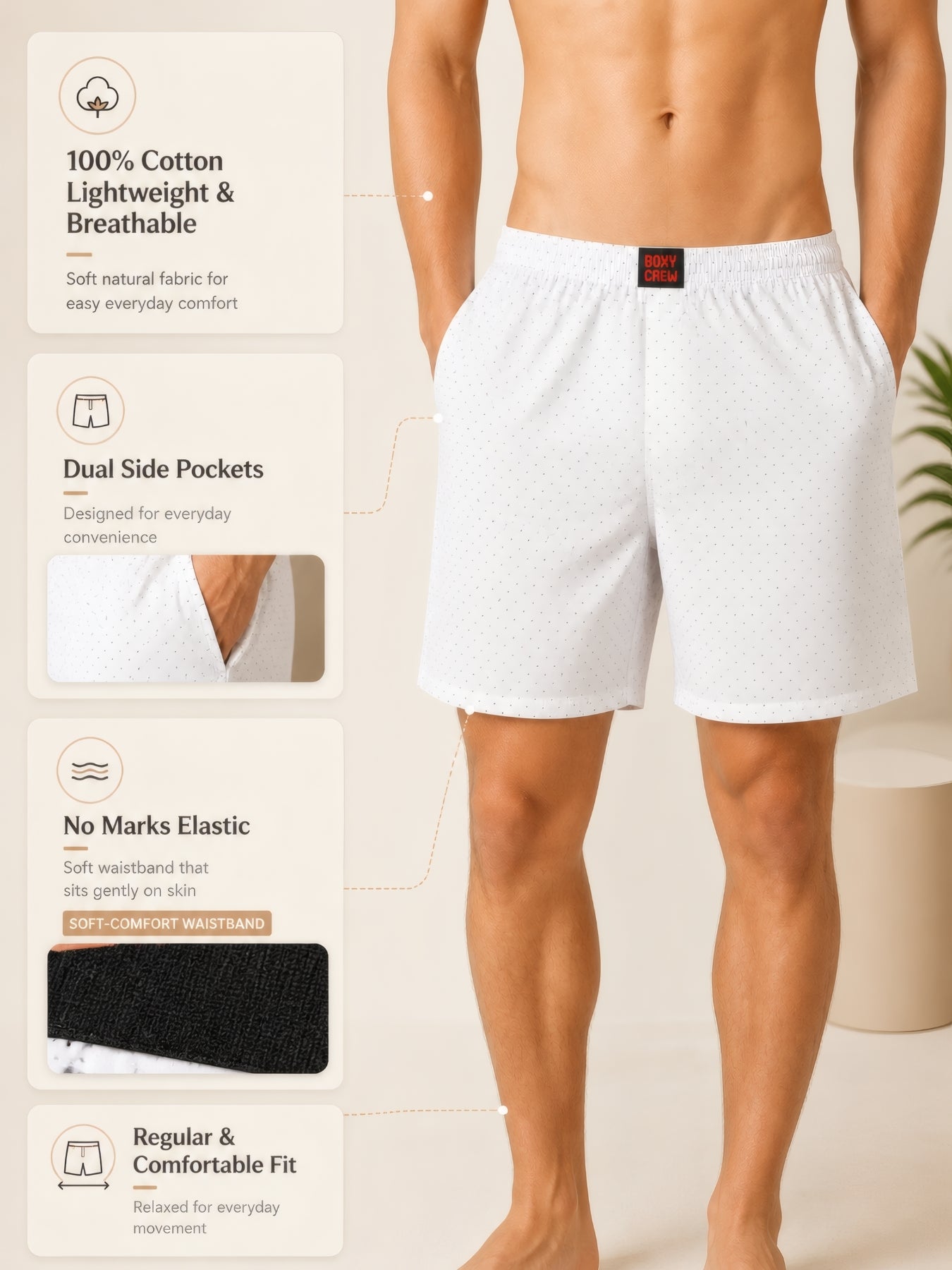 Boxy Crew Men's 100% Cotton No-Mark Boxer Shorts – BC-MBX039 – product image 3