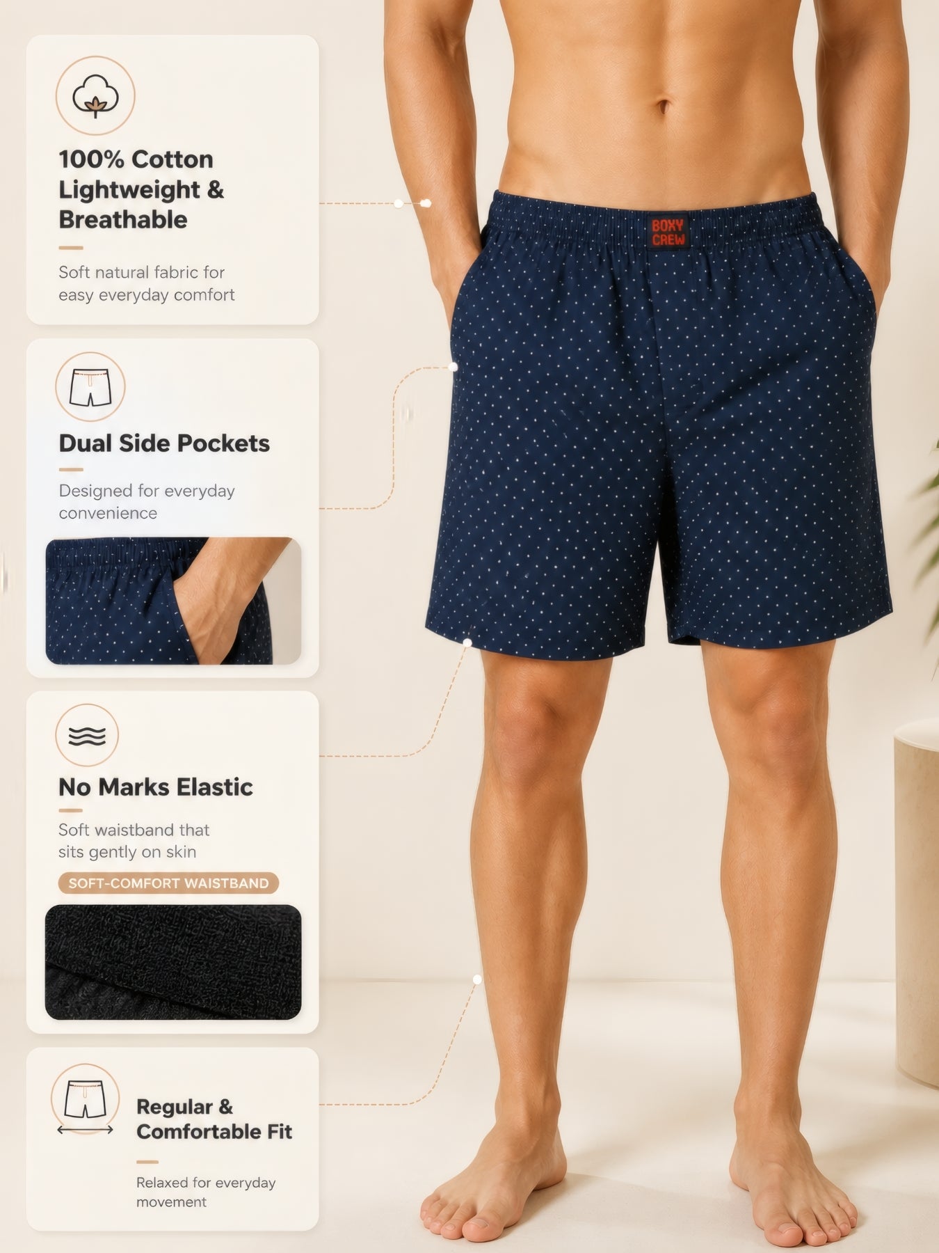 Boxy Crew Men's 100% Cotton No-Mark Boxer Shorts – BC-MBX040 – product image 3