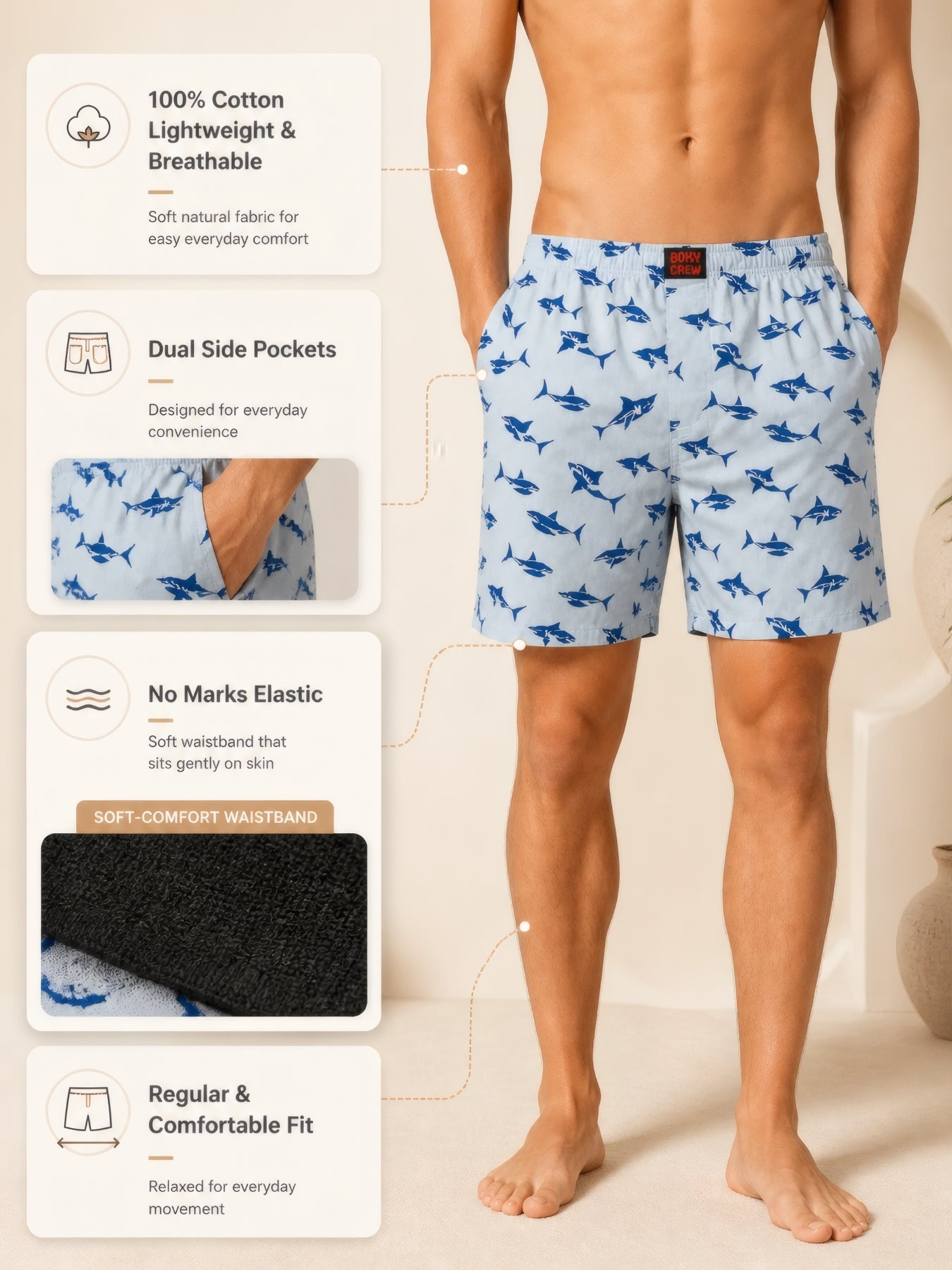 Boxy Crew Men's 100% Cotton No-Mark Boxer Shorts – BC-MBX042 – product image 3