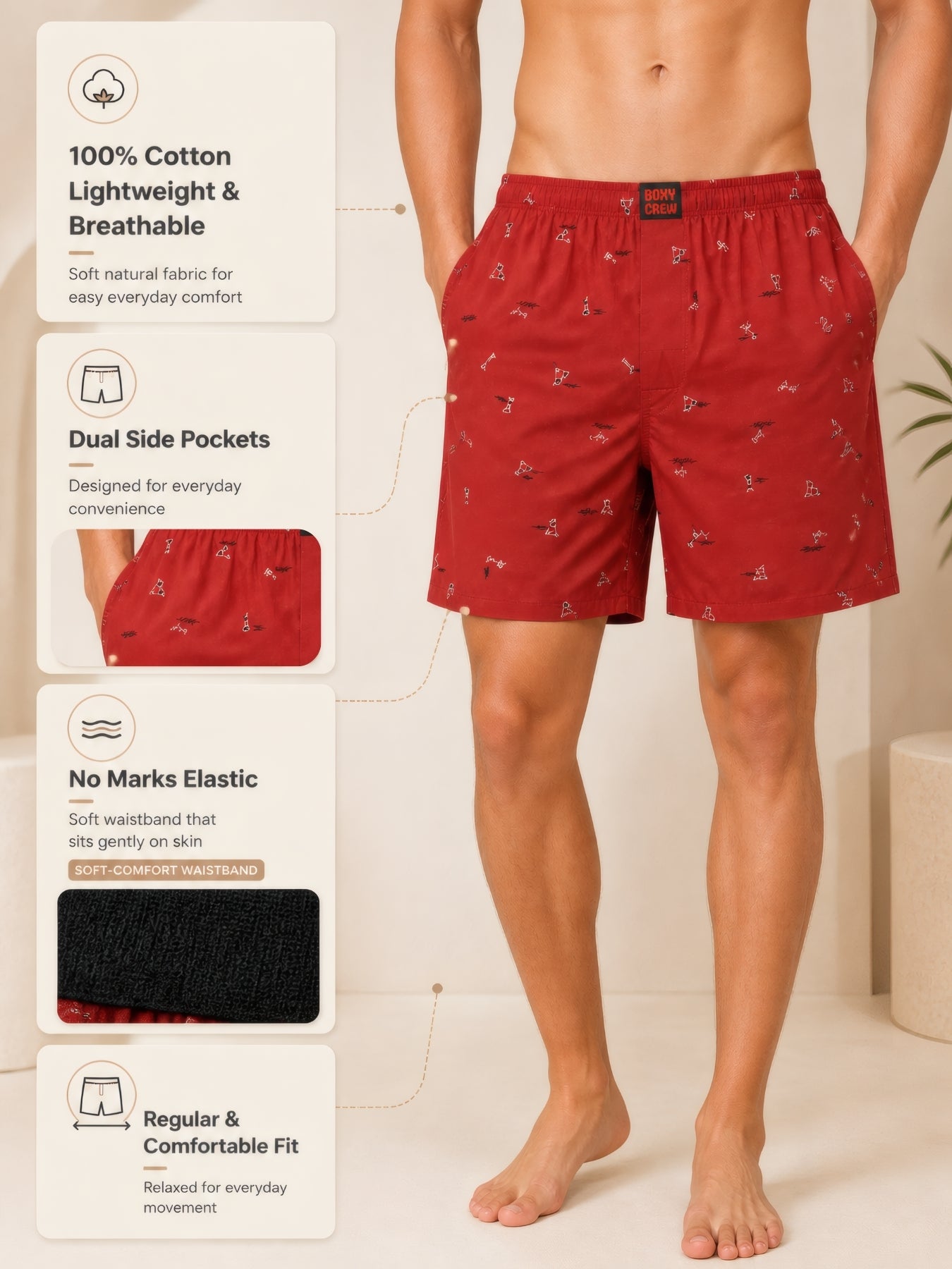 Boxy Crew Men's 100% Cotton No-Mark Boxer Shorts – BC-MBX043 – product image 3
