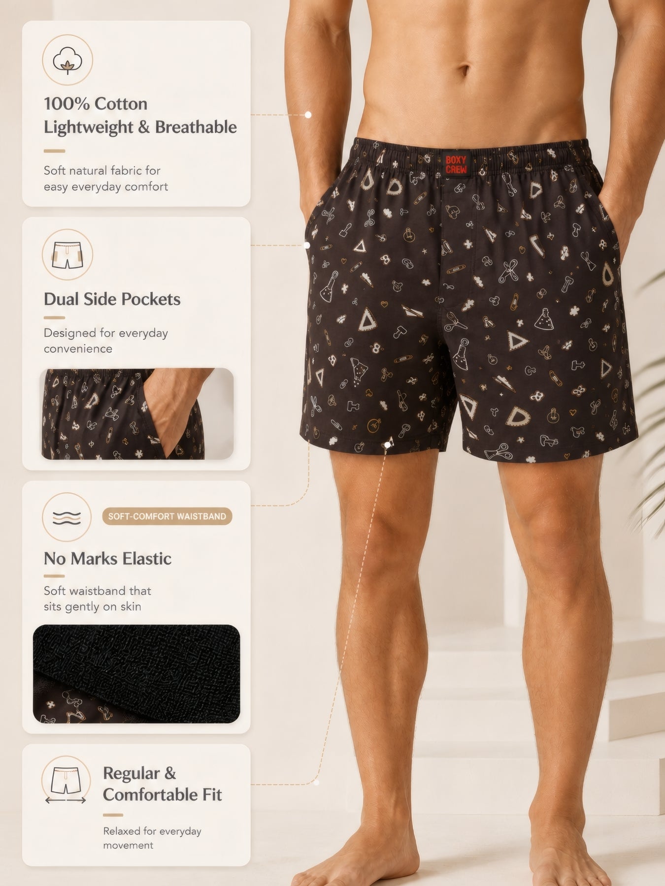 Boxy Crew Men's 100% Cotton No-Mark Boxer Shorts – BC-MBX044 – product image 3