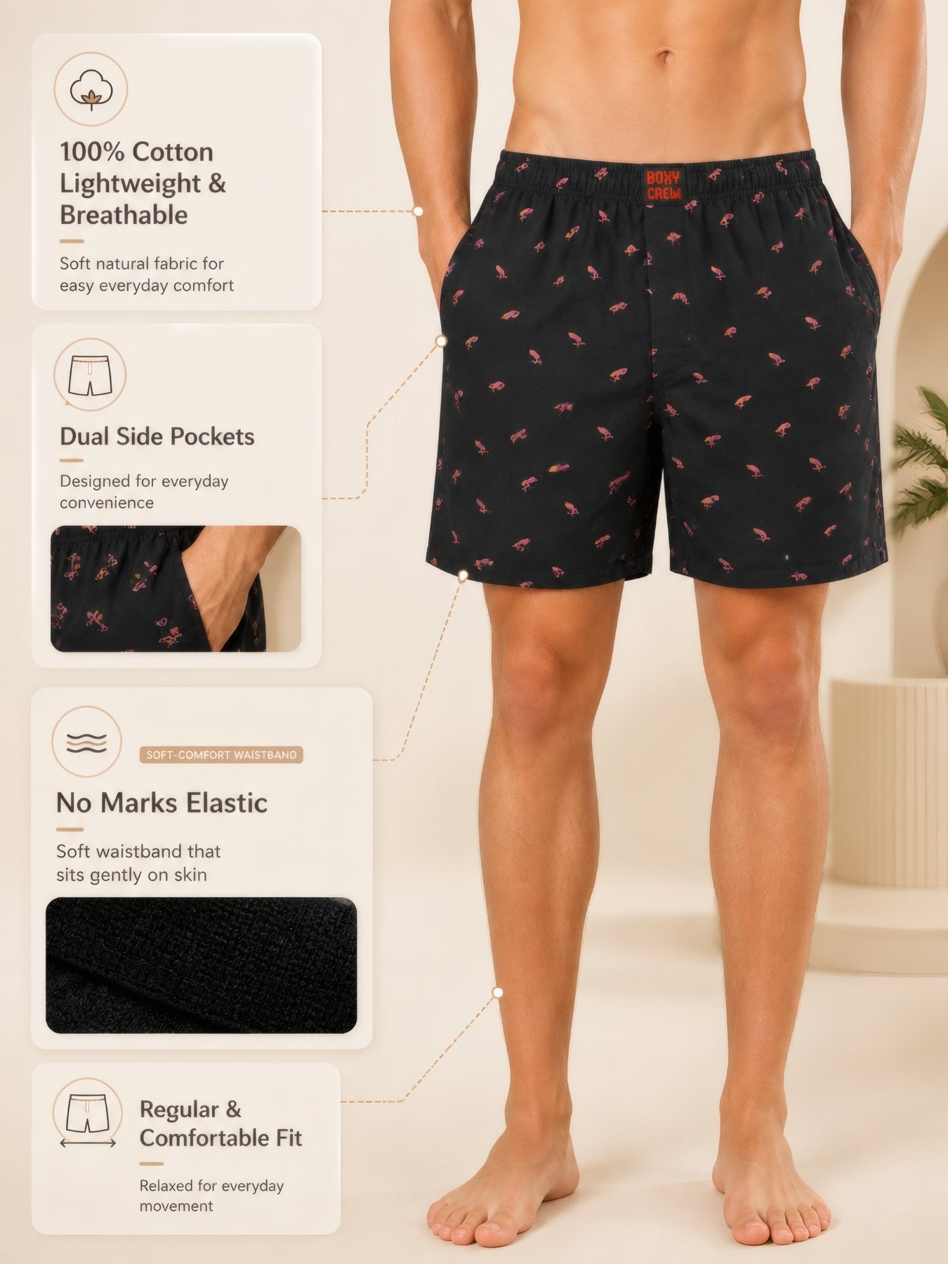 Boxy Crew Men's 100% Cotton No-Mark Boxer Shorts – BC-MBX045 – product image 3