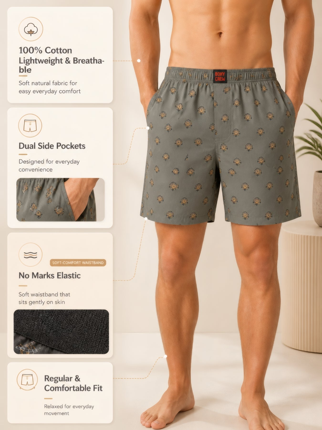 Boxy Crew Men's 100% Cotton No-Mark Boxer Shorts – BC-MBX046 – product image 3