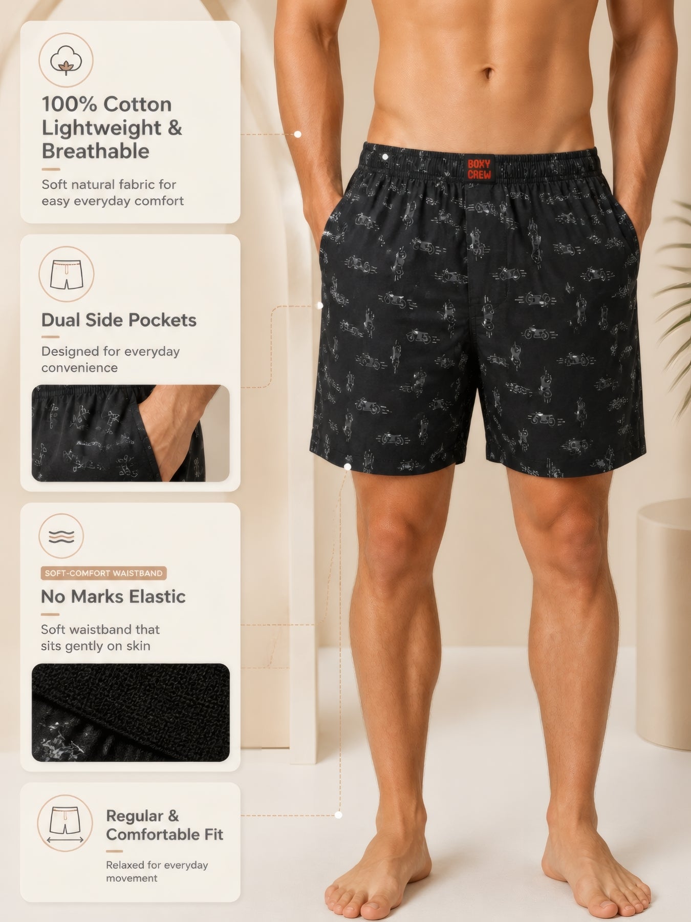 Boxy Crew Men's 100% Cotton No-Mark Boxer Shorts – BC-MBX047 – product image 3