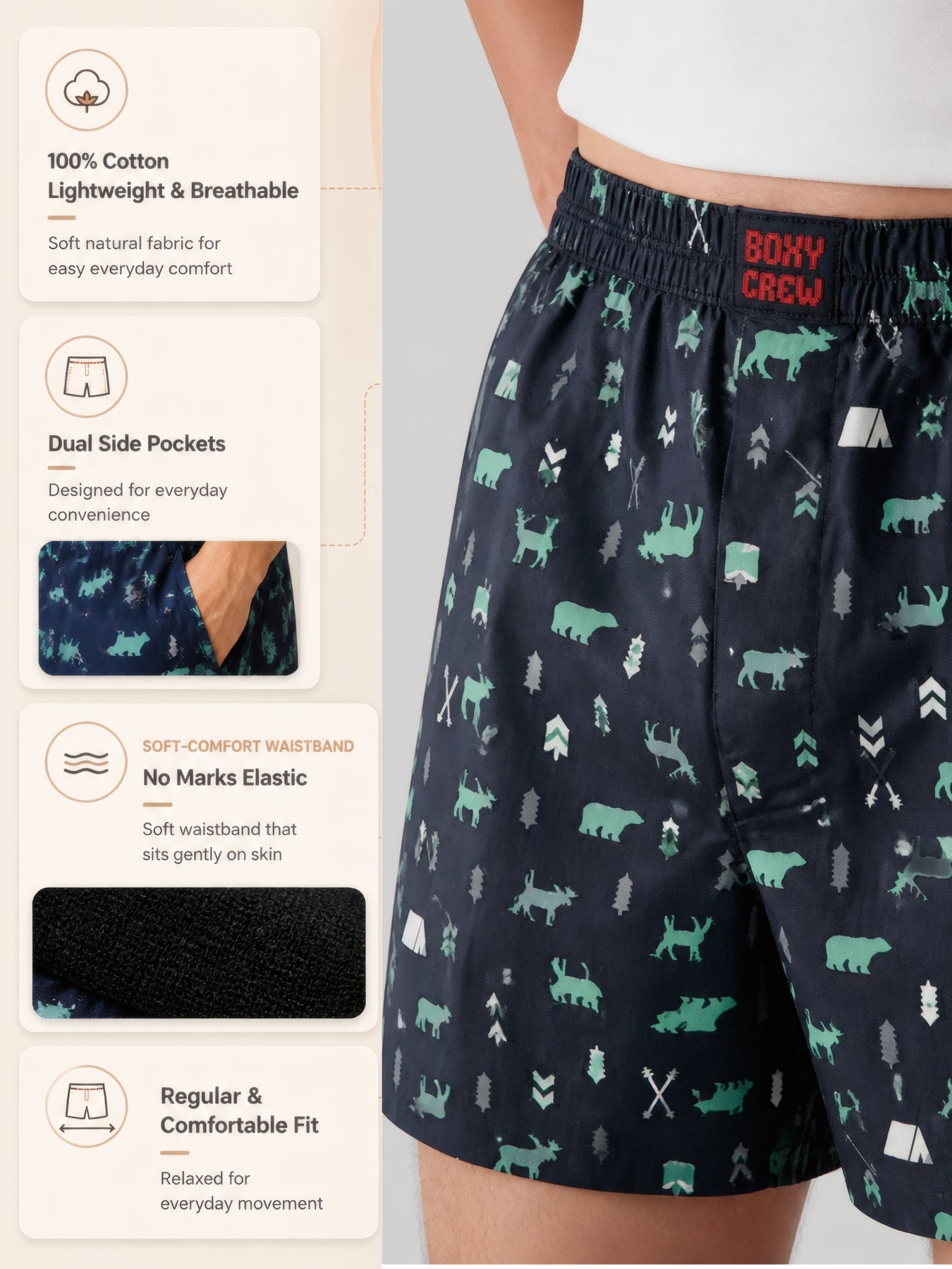 Boxy Crew Men's 100% Cotton No-Mark Boxer Shorts – BC-MBX048 – product image 3