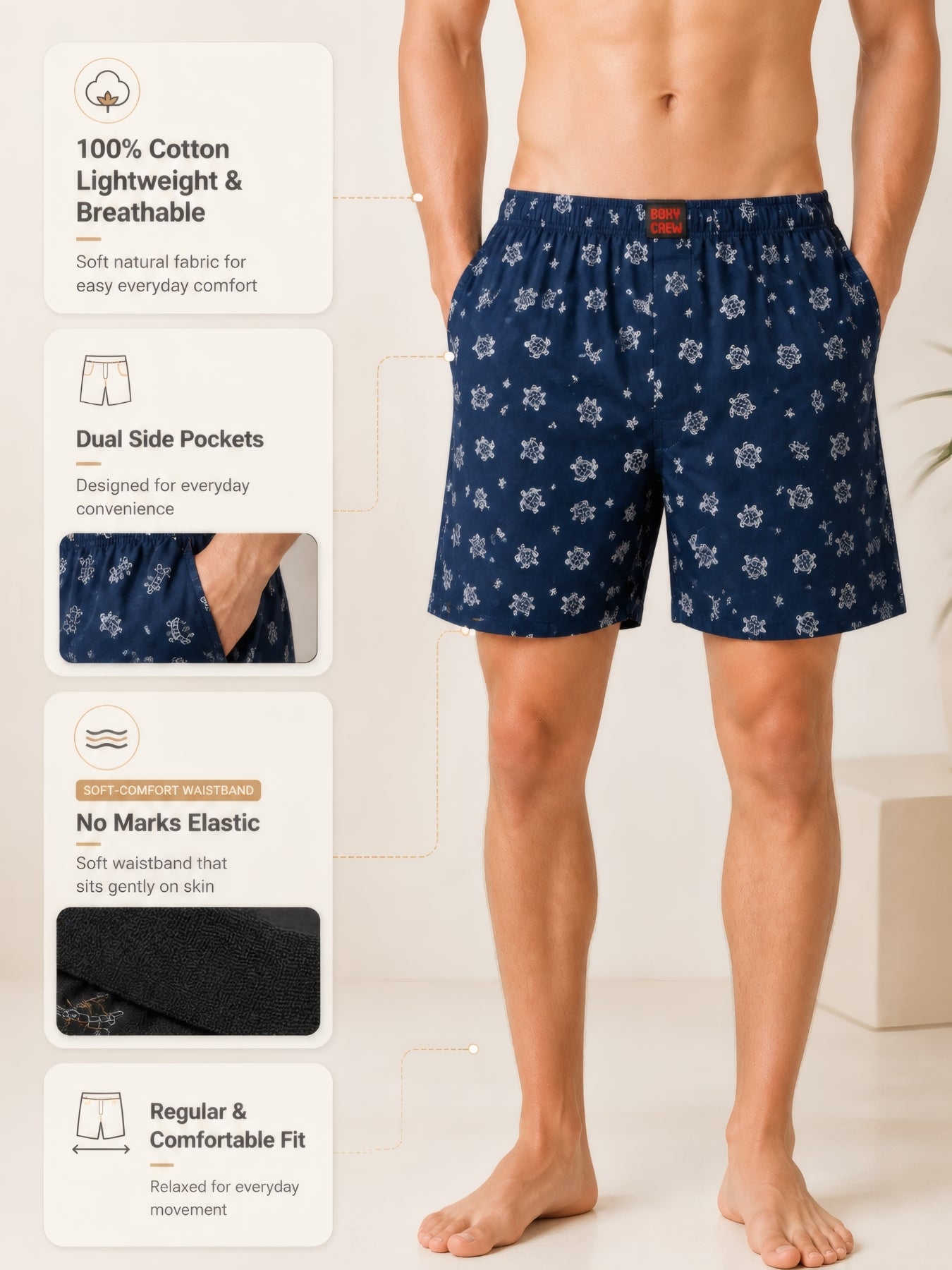 Boxy Crew Men's 100% Cotton No-Mark Boxer Shorts – BC-MBX049 – product image 3