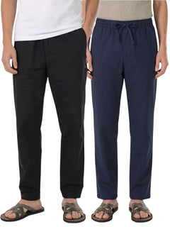 Boxy Crew Men's Cotton Lounge Pyjama Pack of 2 - Black & Navy Blue, No Marks Elastic, Zipper Pocket product view 8