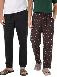 Boxy Crew Men's Cotton Lounge Pyjama Pack of 2 - Black & Brown, No Marks Elastic, Zipper Pocket product view 8