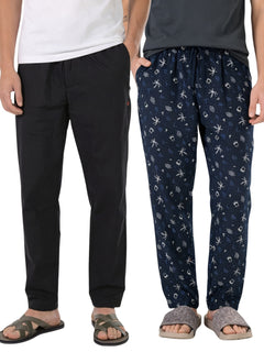 Boxy Crew Men's Cotton Lounge Pyjama Pack of 2 - Black & Navy Blue, No Marks Elastic, Zipper Pocket product view 8