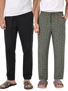 Boxy Crew Men's Cotton Lounge Pyjama Pack of 2 - Black & Green, No Marks Elastic, Zipper Pocket product view 8