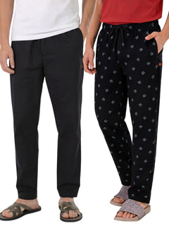 Boxy Crew Men's Cotton Lounge Pyjama Pack of 2 - Black & Navy Blue, No Marks Elastic, Zipper Pocket product view 8