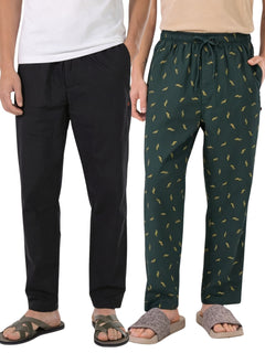 Boxy Crew Men's Cotton Lounge Pyjama Pack of 2 - Black & Dark Teal, No Marks Elastic, Zipper Pocket product view 8