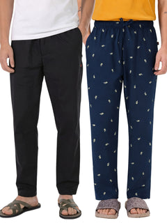 Boxy Crew Men's Cotton Lounge Pyjama Pack of 2 - Black & Navy Blue, No Marks Elastic, Zipper Pocket product view 8