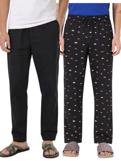 Boxy Crew Men's Cotton Lounge Pyjama Pack of 2 - Black & Charcoal, No Marks Elastic, Zipper Pocket product view 8