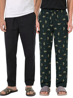 Boxy Crew Men's Cotton Lounge Pyjama Pack of 2 - Black & Dark Teal, No Marks Elastic, Zipper Pocket product view 8