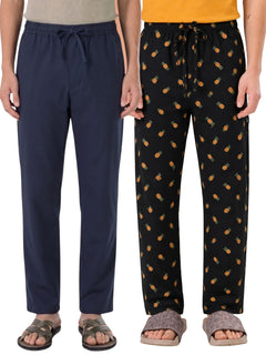 Boxy Crew Men's Cotton Lounge Pyjama Pack of 2 - Navy Blue & Charcoal, No Marks Elastic, Zipper Pocket product view 8