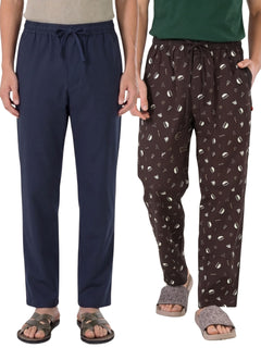 Boxy Crew Men's Cotton Lounge Pyjama Pack of 2 - Navy Blue & Brown, No Marks Elastic, Zipper Pocket product view 8