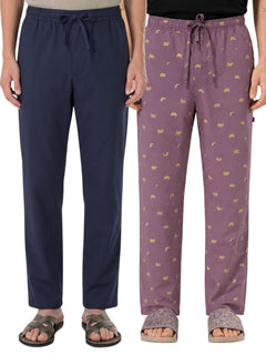 Boxy Crew Men's Cotton Lounge Pyjama Pack of 2 - Navy Blue & Rose Pink, No Marks Elastic, Zipper Pocket product view 8